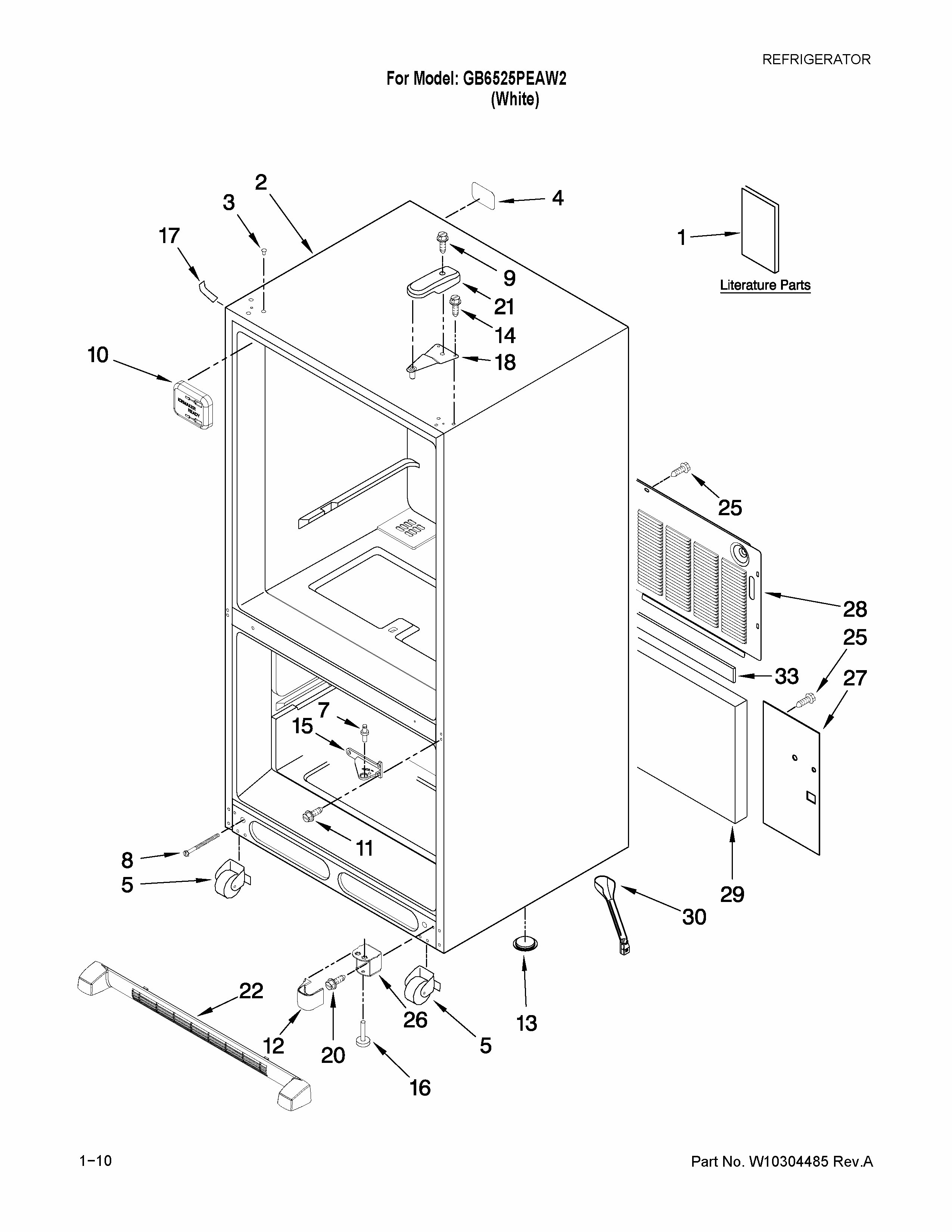 Cabinet Parts Diagram and Parts List for GB6525PEAW2  Maytag Refrigerator