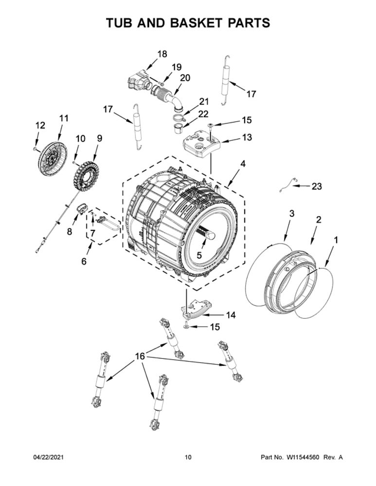 Tub And Basket Parts Diagram and Parts List for MHW8630HC4  Maytag Washer