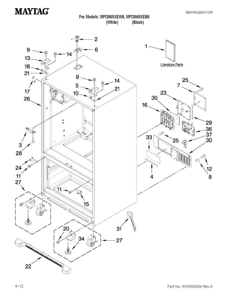 Cabinet Parts Diagram and Parts List for MFI2665XEB6  Maytag Refrigerator