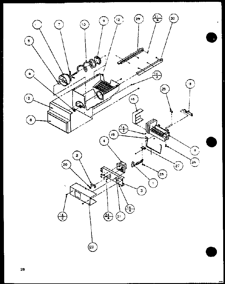 Ice Bucket And Ice Maker Diagram and Parts List for SZDE20KB-P1117602W  Amana Refrigerator