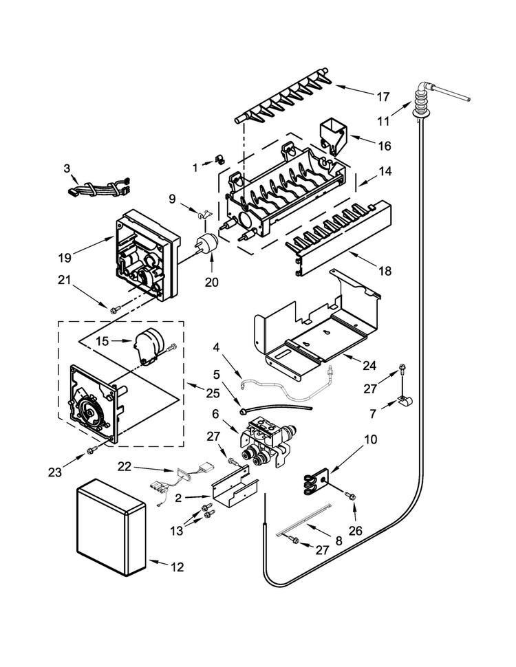 Icemaker Parts Diagram and Parts List for JS48PPDUDE00  Jenn-Air Refrigerator
