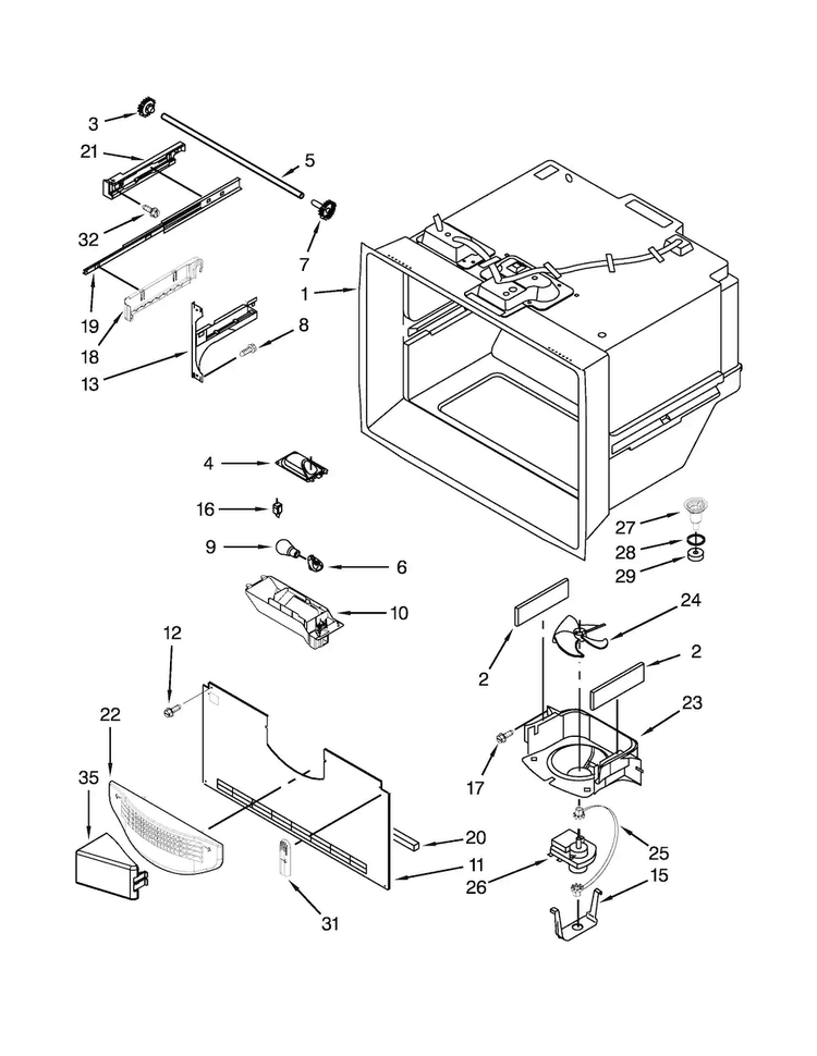 Freezer Liner Parts Diagram and Parts List for JFC2290VEM2  Jenn-Air Refrigerator