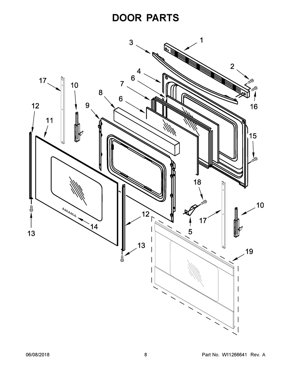 Door Parts Diagram and Parts List for ACR4503SFS2  Maytag Range
