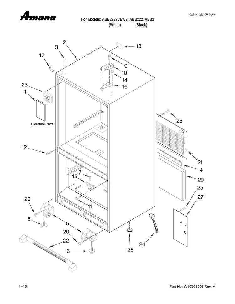 Cabinet Parts Diagram and Parts List for ABB2227VEB2  Amana Refrigerator