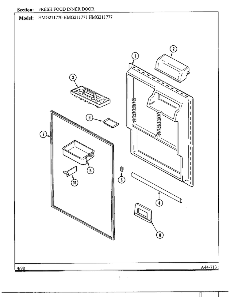 Fresh Food Inner Door Diagram and Parts List for HMG211770  Admiral Refrigerator