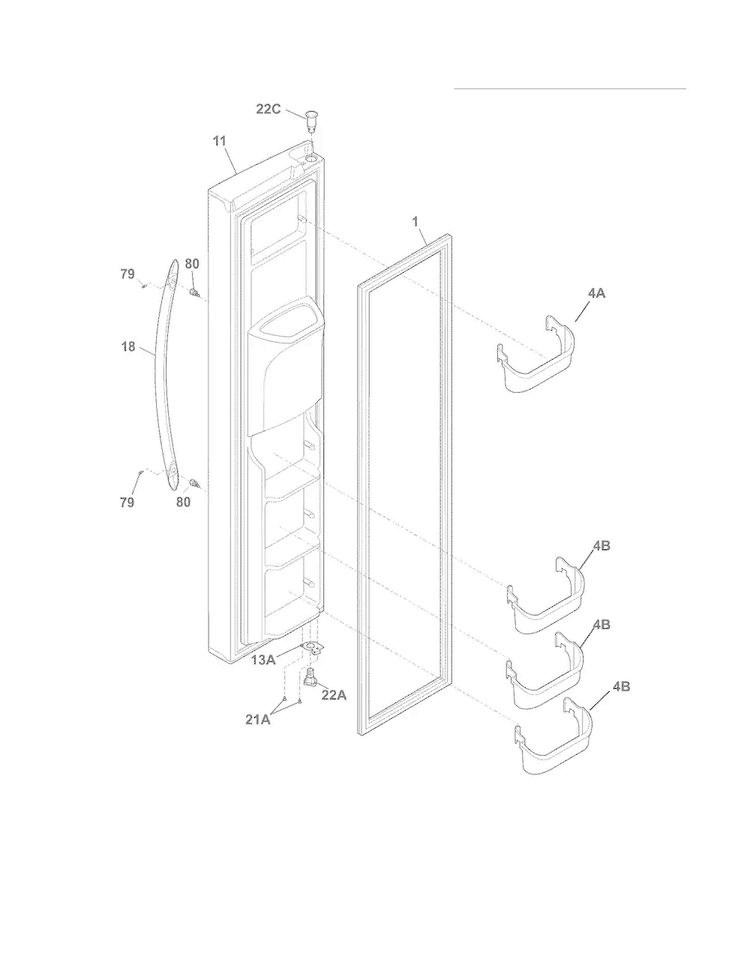 Freezer Door Diagram and Parts List for CRSH238MW1  Crosley Refrigerator