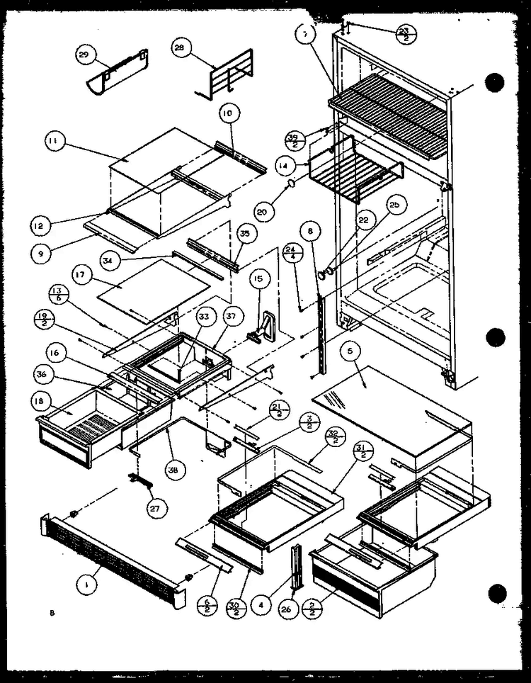 Cabinet Shelving Diagram and Parts List for TZI21Q2E-P1111714WE  Amana Refrigerator