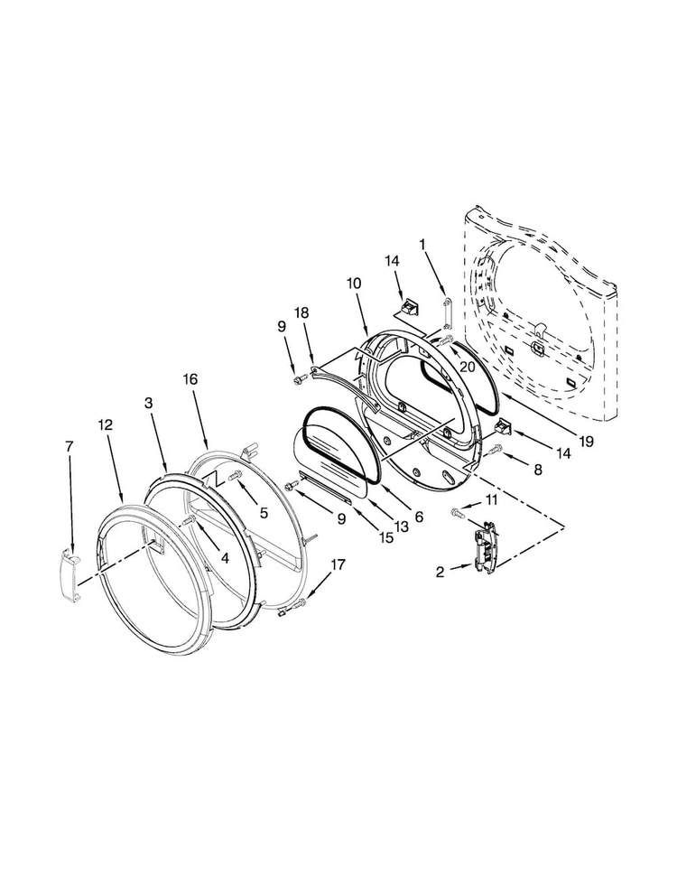 Door Parts Diagram and Parts List for MDE28PDCZW0  Maytag Dryer