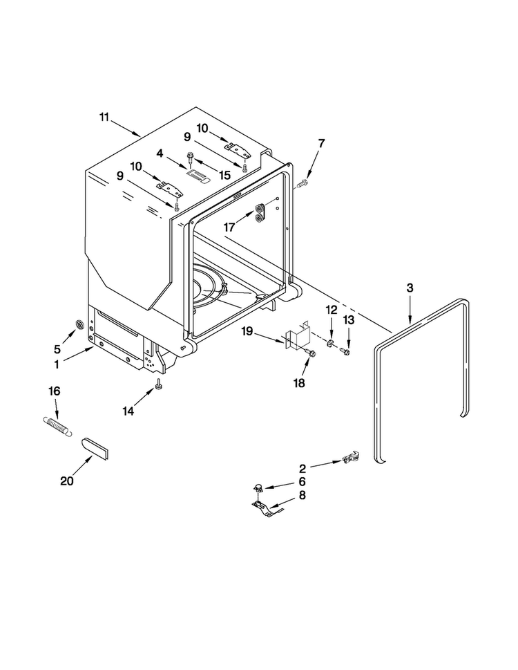 Tub And Frame Parts Diagram and Parts List for MDB6769AWB1  Maytag Dishwasher