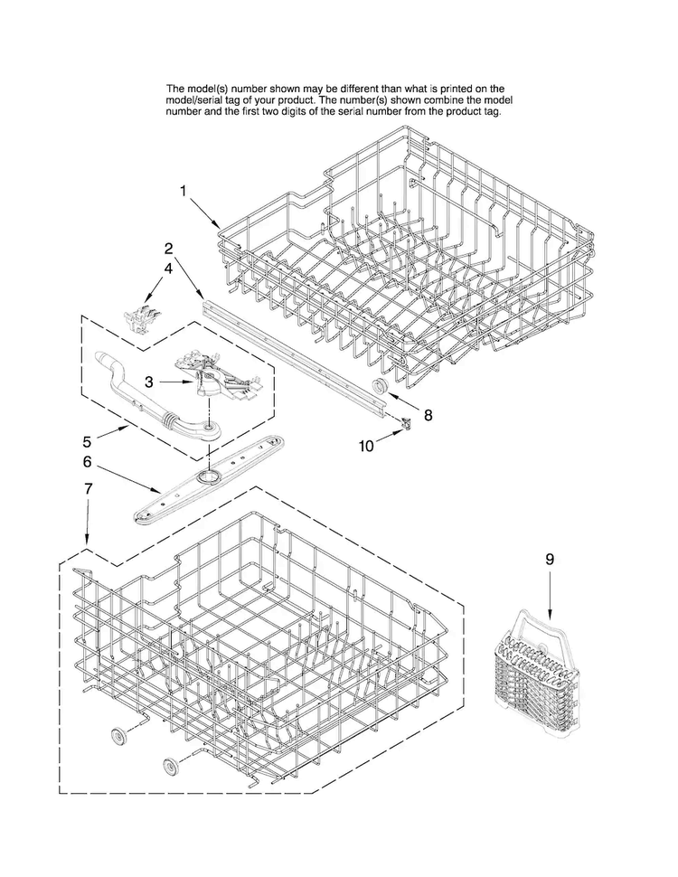 Upper And Lower Rack Parts Diagram and Parts List for ADB1500AWQ2  Amana Dishwasher