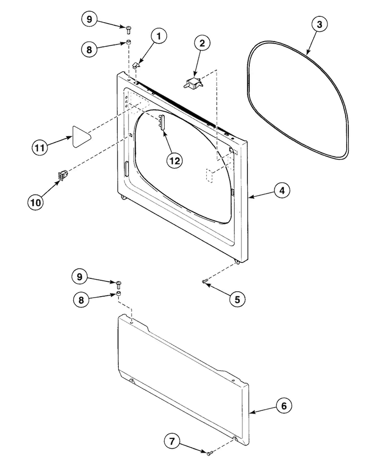 Front Panel Diagram and Parts List for SDE907LF1500  Speed Queen Dryer