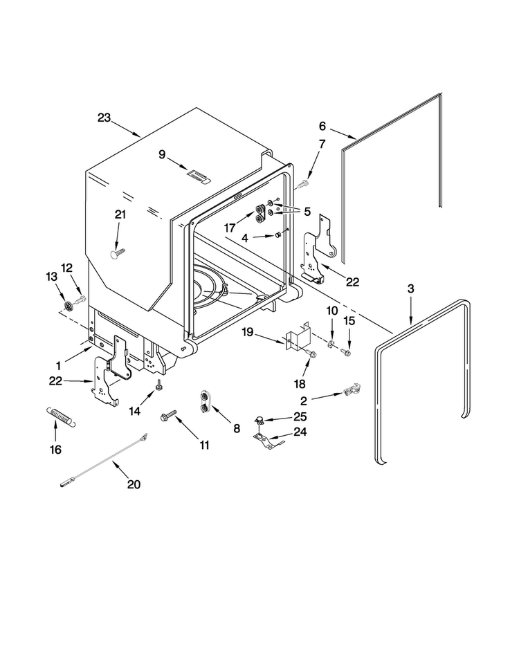 Tub And Frame Parts Diagram and Parts List for MDB7759AWS0  Maytag Dishwasher
