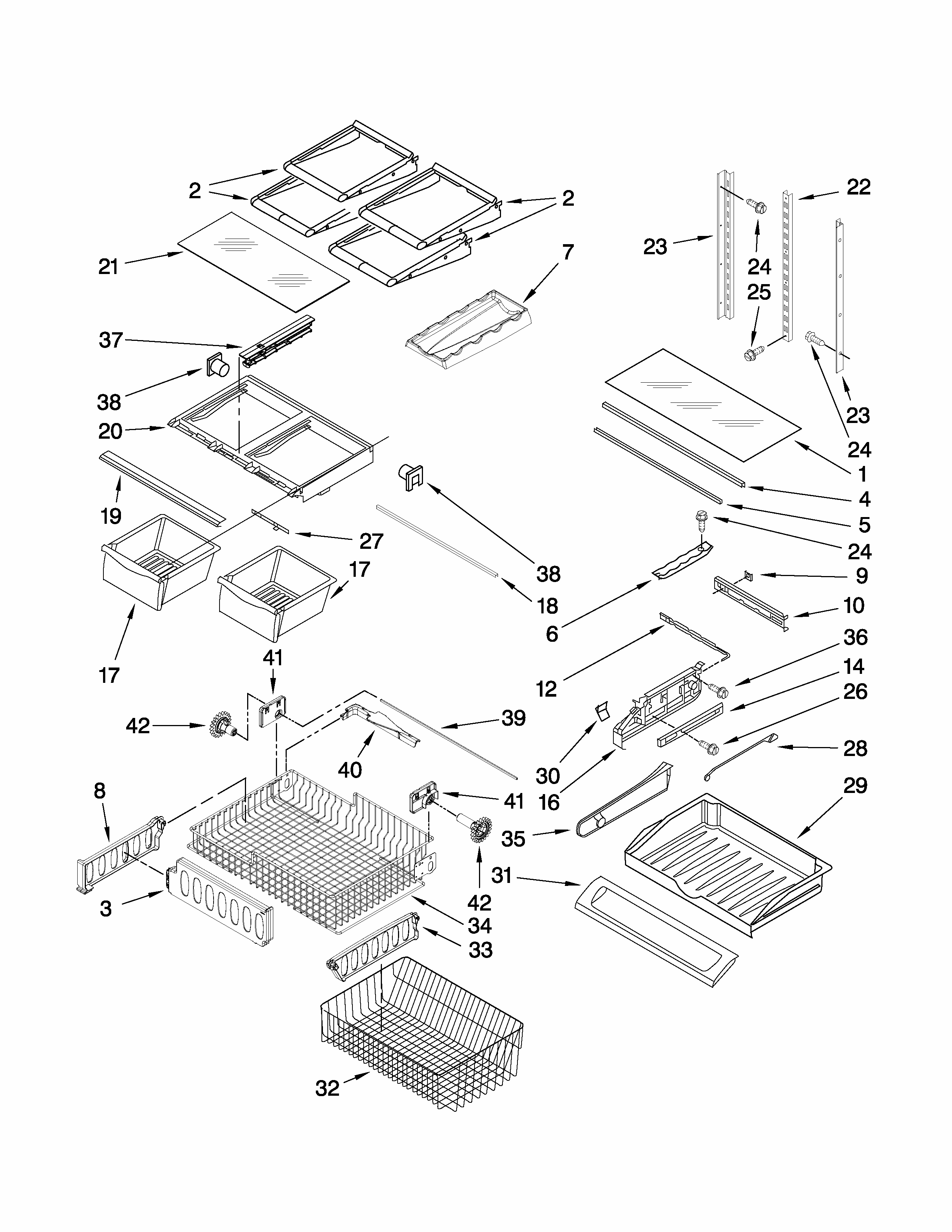 Shelf Parts Diagram and Parts List for G37026FEAS4  Maytag Refrigerator