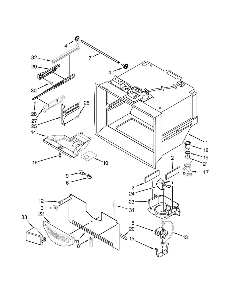 Freezer Liner Parts Diagram and Parts List for MFF2258DEH00  Maytag Refrigerator