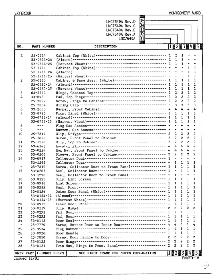 Exterior Page 2 Diagram and Parts List for 7640A REV D Norge Dryer