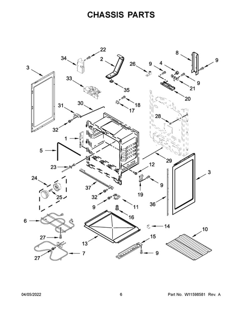 Chassis Parts Diagram and Parts List for AER6603SFS5  Amana Range