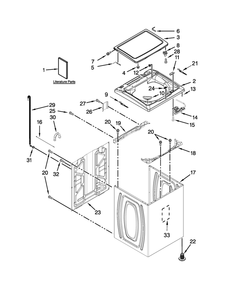 Top And Cabinet Parts Diagram and Parts List for 7MMVWX722BG1  Maytag Washer