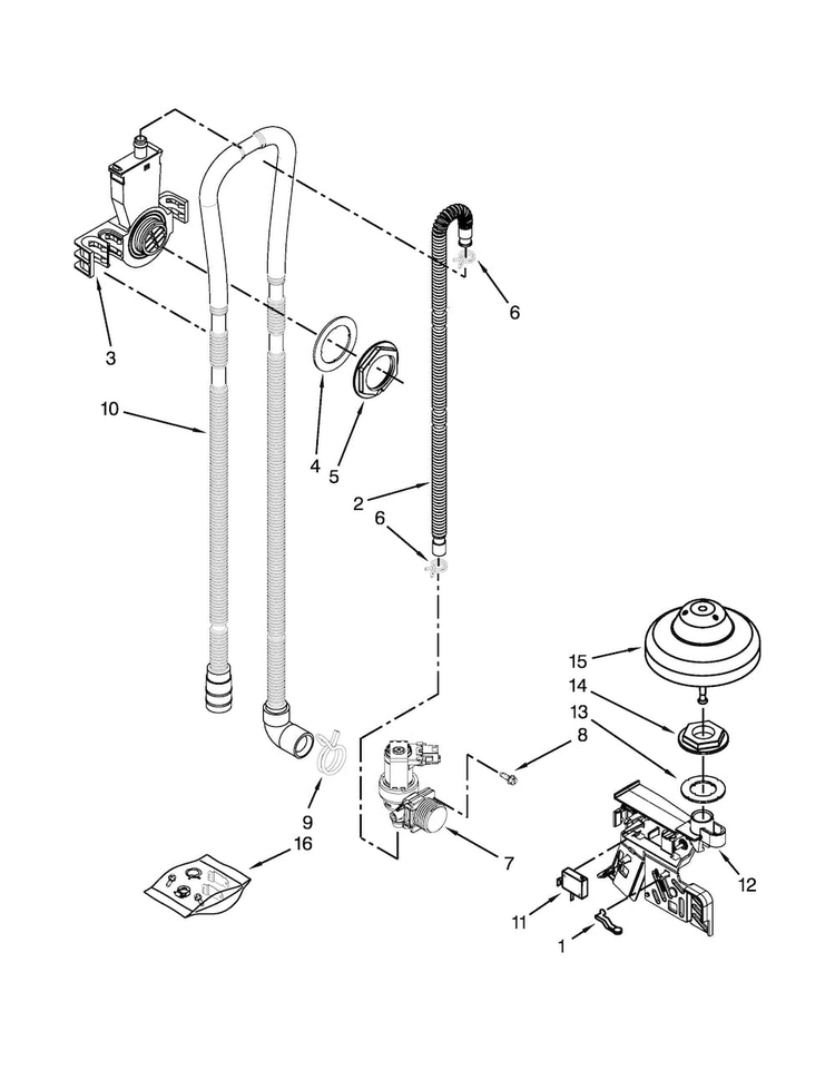 Fill, Drain And Overfill Parts Diagram and Parts List for MDB4949SDH2  Maytag Dishwasher