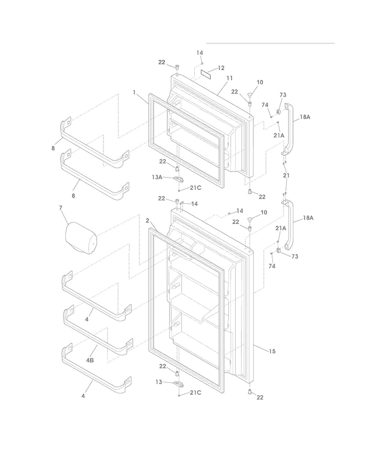 Doors Diagram and Parts List for CRT182HNW1  Crosley Refrigerator