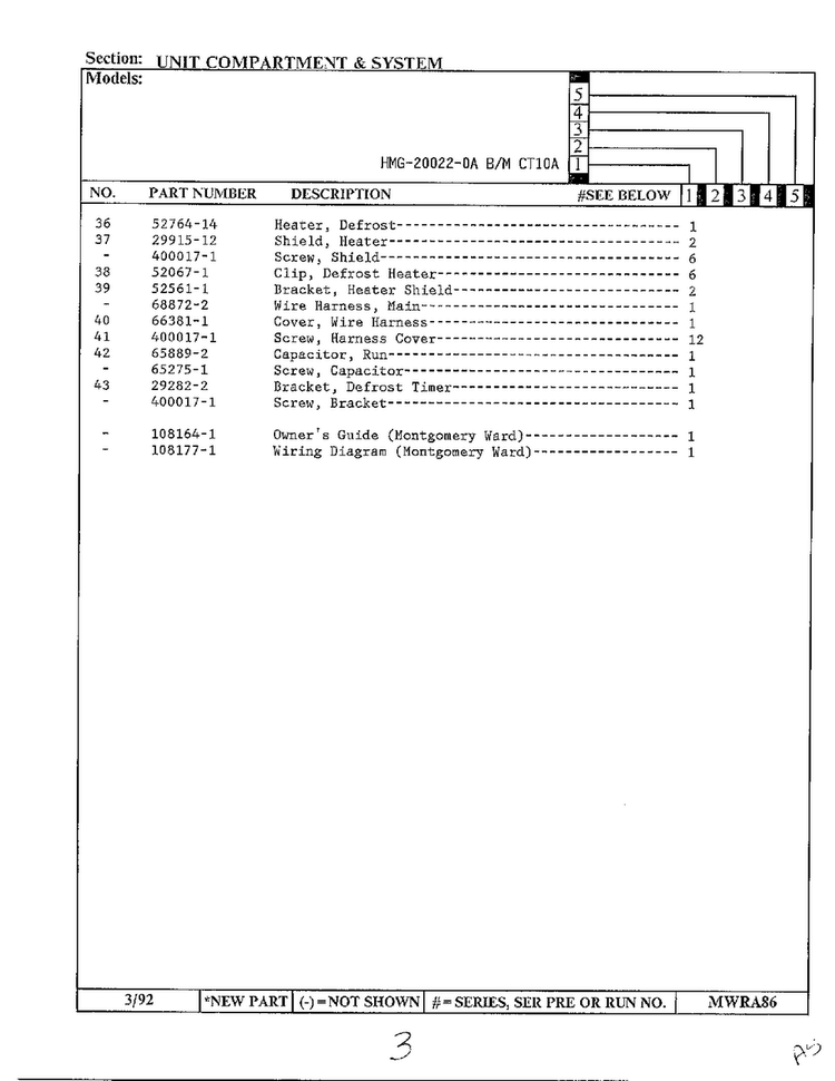 Unit Compartment & System Page 3 Diagram and Parts List for 20022-0A  Admiral Refrigerator