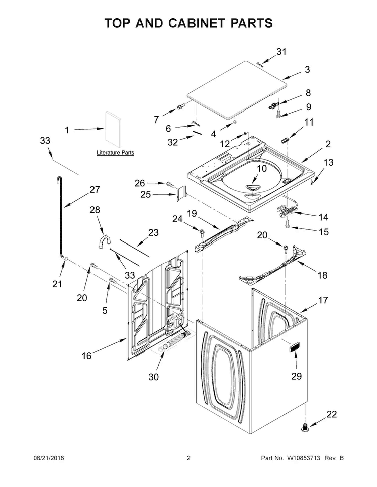 Top And Cabinet Parts Diagram and Parts List for MVWC215EW1  Maytag Washer