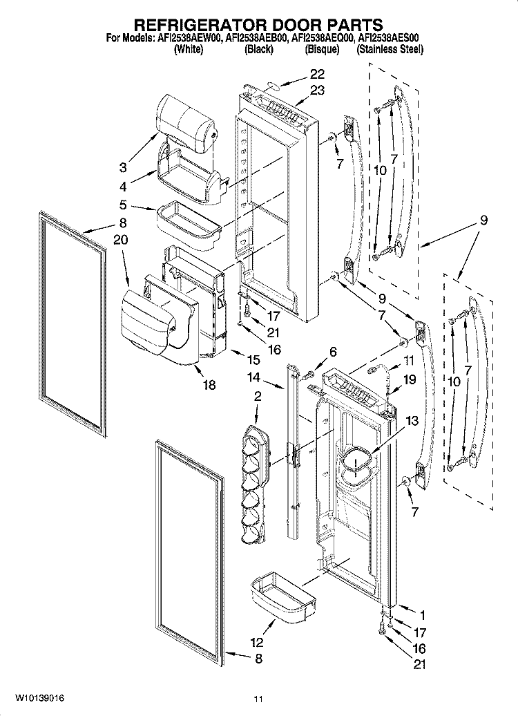 REFRIGERATOR DOOR PARTS Diagram and Parts List for AFI2538AEQ00  Amana Refrigerator