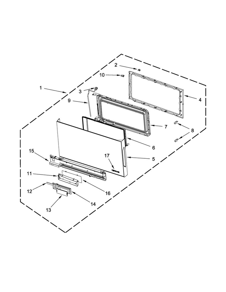 Door Parts Diagram and Parts List for YJMV9196CB0  Jenn-Air Microwave