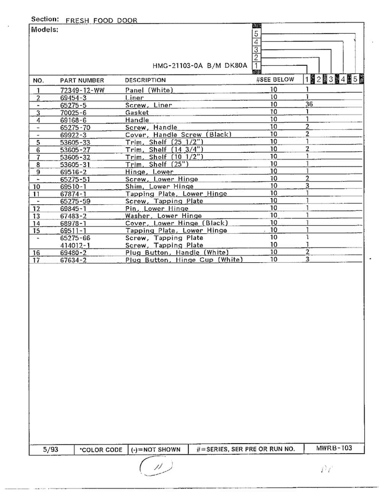 Fresh Food Door Page 2 Diagram and Parts List for 21103-0A  Admiral Refrigerator