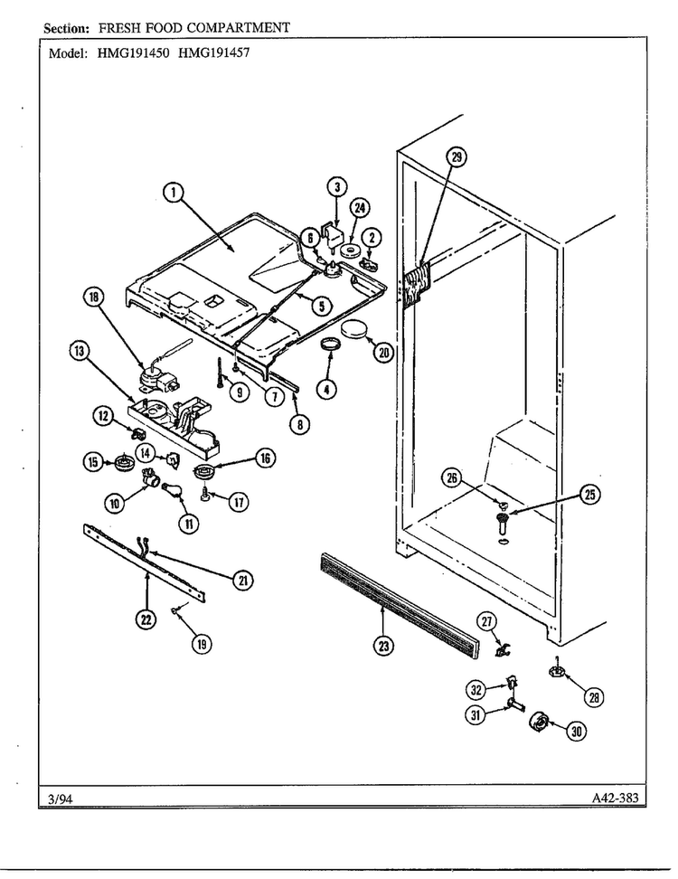 Fresh Food Compartment Diagram and Parts List for 191457  Admiral Refrigerator
