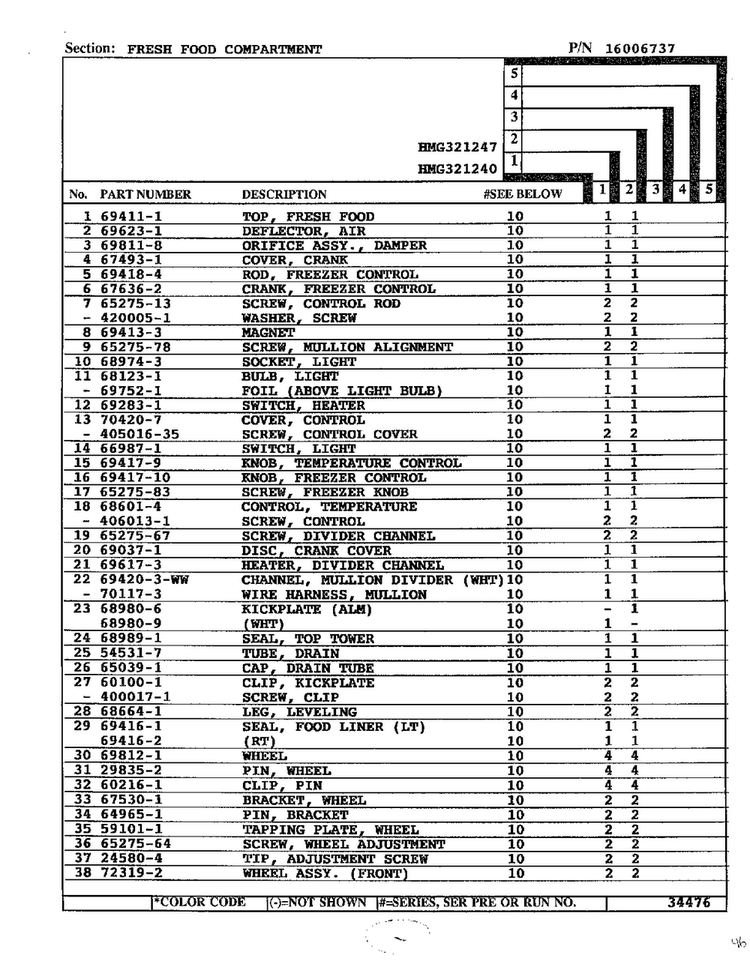 Fresh Food Compartment Page 2 Diagram and Parts List for 321240  Admiral Refrigerator