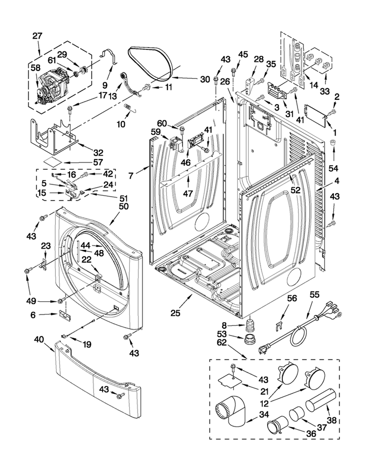Cabinet Parts Diagram and Parts List for MDE25PDAZW0  Maytag Dryer