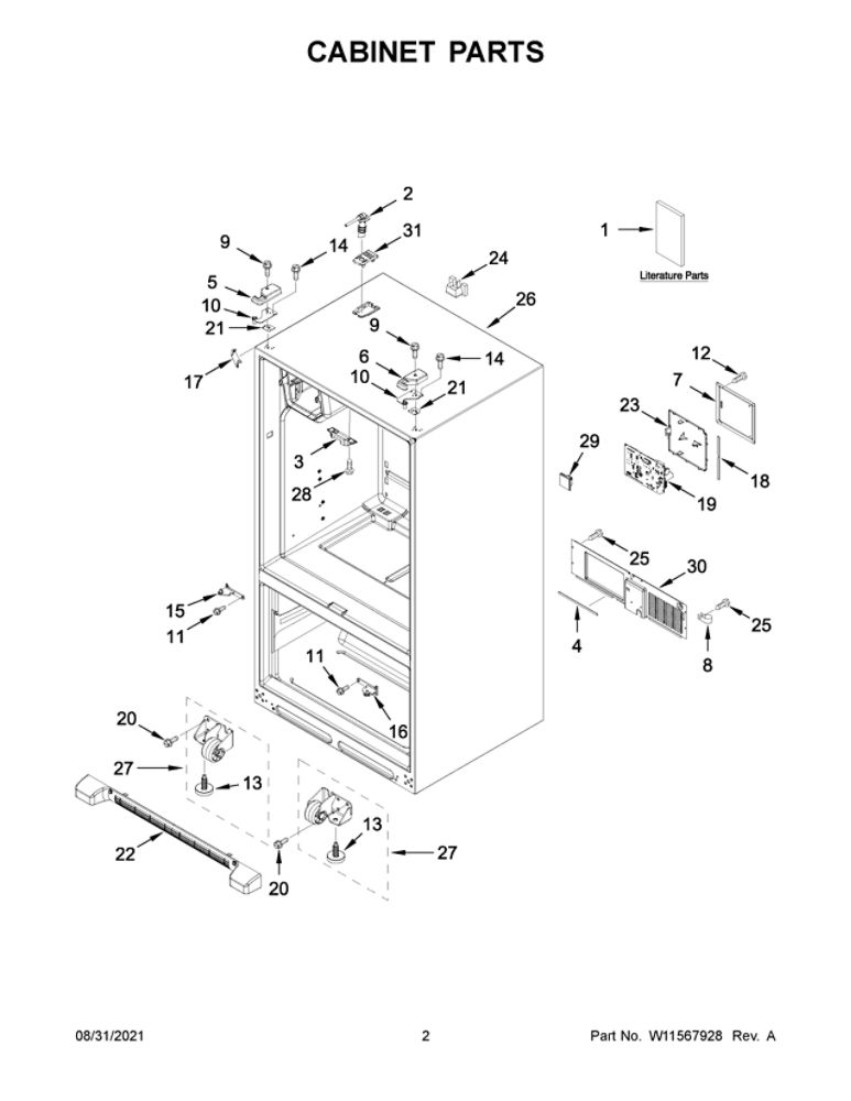 Cabinet Parts Diagram and Parts List for MFI2570FEW06  Maytag Refrigerator