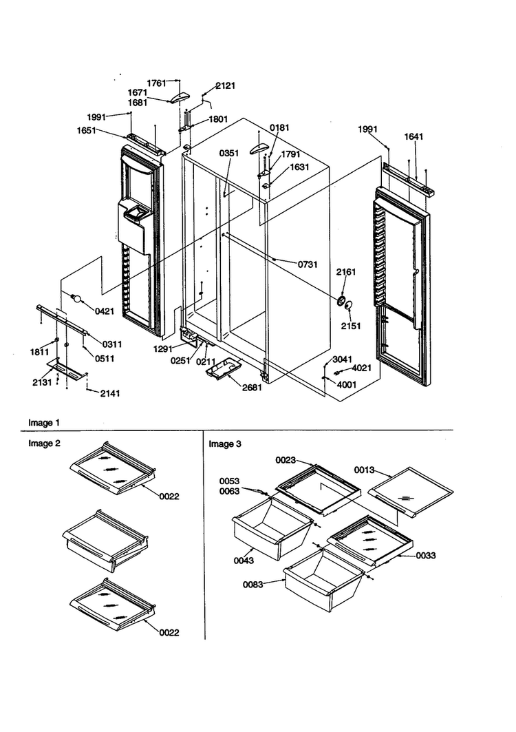 Light/shelves/bottom Door Closures Diagram and Parts List for SBDE21VPE-P1317201WE  Amana Refrigerator