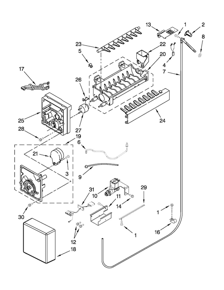 Icemaker Parts Diagram and Parts List for JF42NXFXDW02  Jenn-Air Refrigerator
