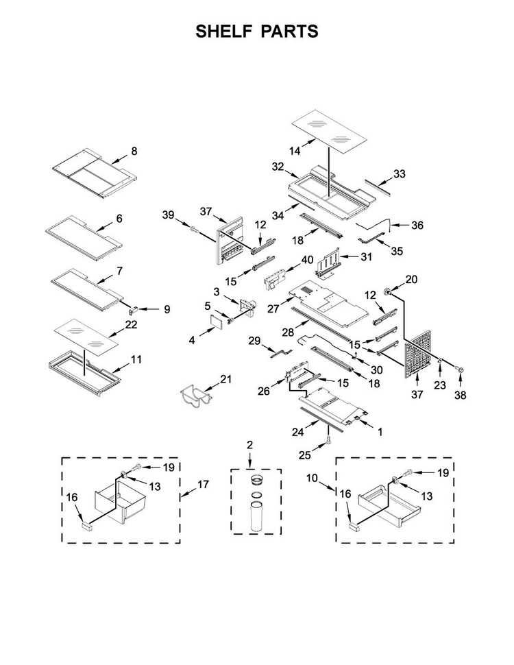 Shelf Parts Diagram and Parts List for JFFCC72EFS00  Jenn-Air Refrigerator