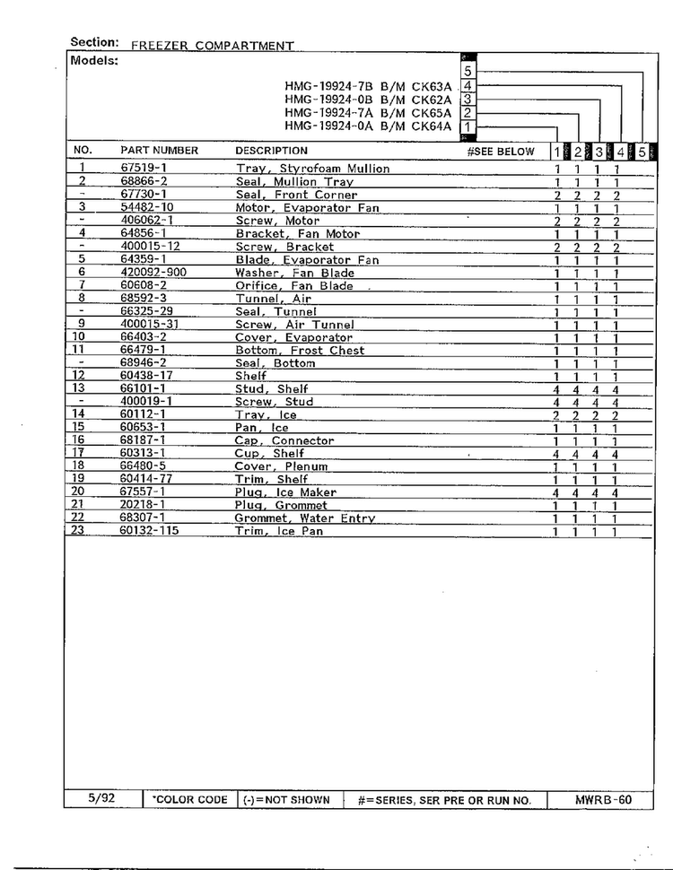 Freezer Compartment Page 2 Diagram and Parts List for 19924-0A  Admiral Refrigerator