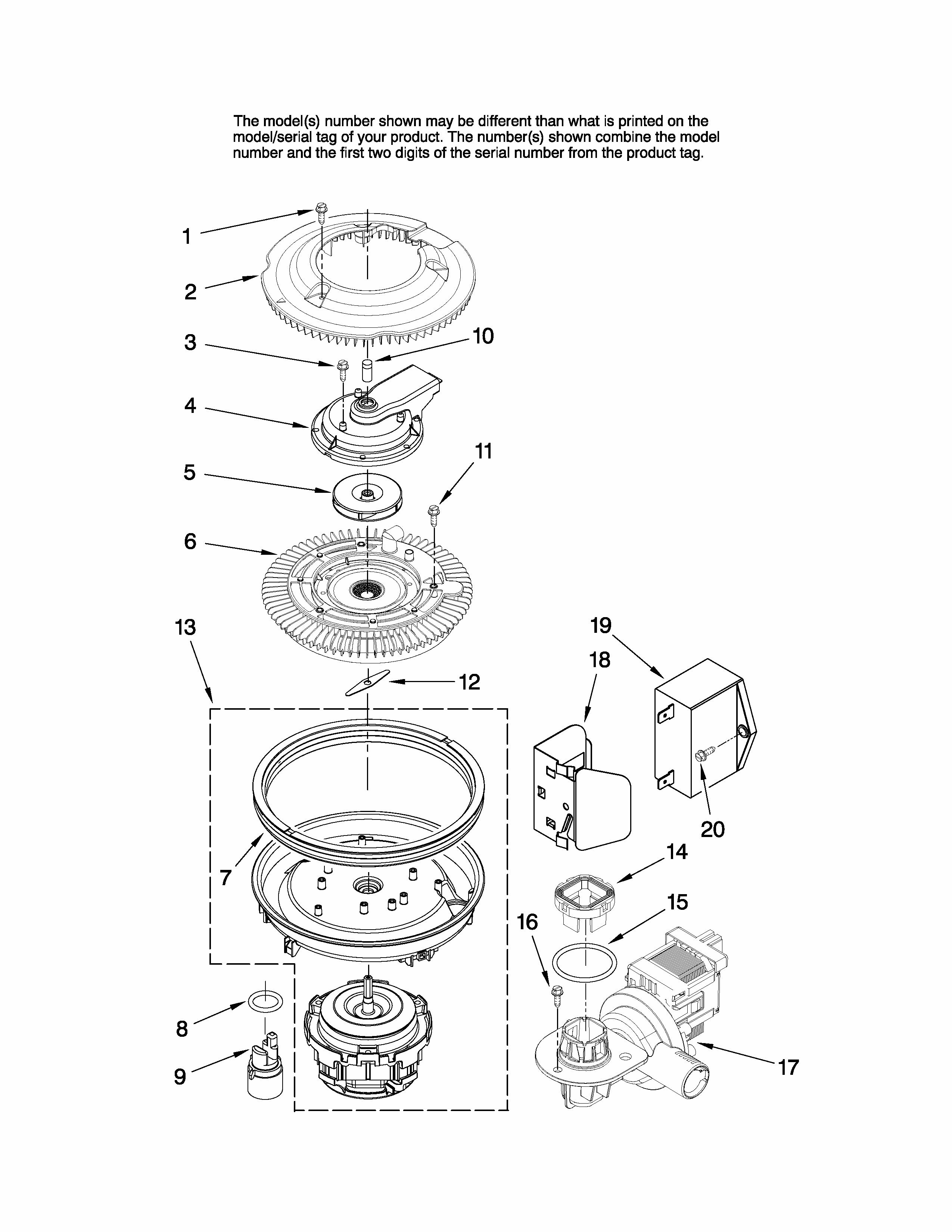 Pump And Motor Parts Diagram and Parts List for MDBTT60AWQ3  Maytag Dishwasher