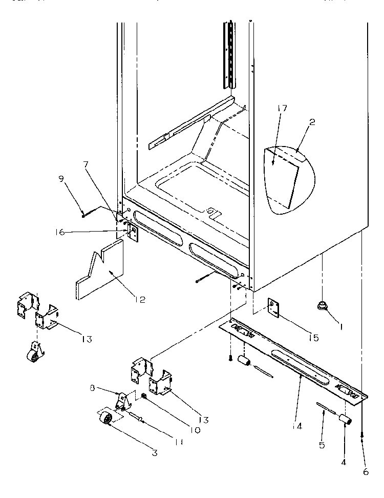 Cabinet Bottom Diagram and Parts List for TR522SW-P1182701WW  Amana Refrigerator