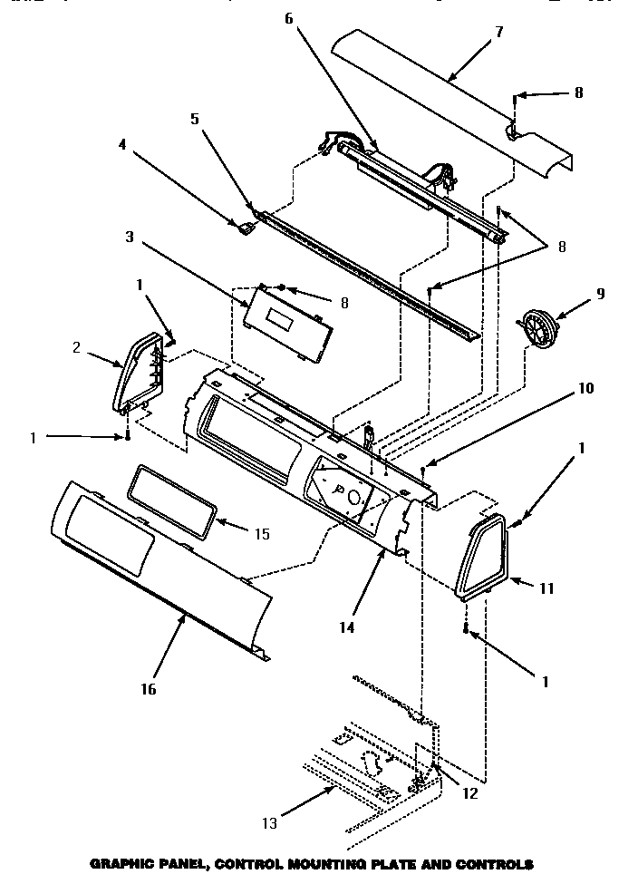 Graphic Panel, Control Mounting Plate & Controls Diagram and Parts List for CW9203W P1163405WW Amana Washer