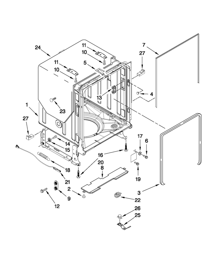 Tub And Frame Parts Diagram and Parts List for JDB8000AWC0  Jenn-Air Dishwasher