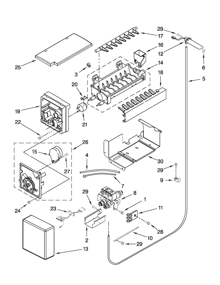 Icemaker Parts Diagram and Parts List for JS42PPDUDB02  Jenn-Air Refrigerator