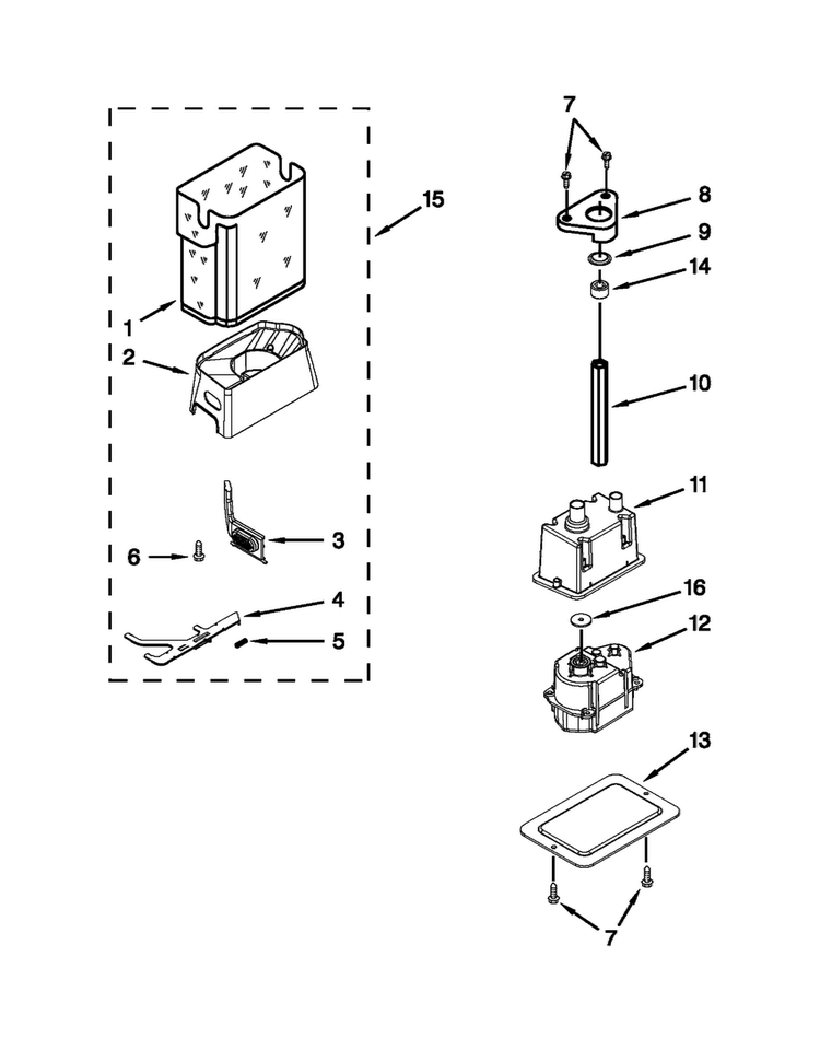 Motor And Ice Container Parts Diagram and Parts List for JS42SEDUDW20  Jenn-Air Refrigerator