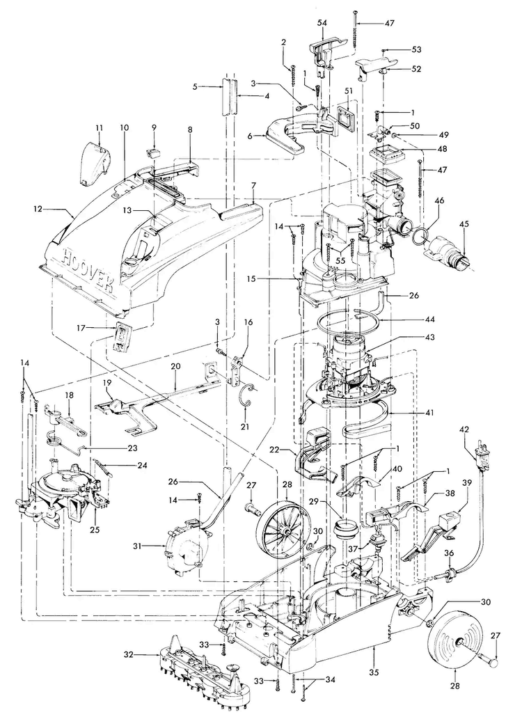 Motor Assembly, Hood Diagram and Parts List for F5837-050  Hoover Carpet Cleaner