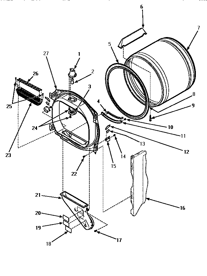 Fr Blkhd, Air Duct, Felt Seal & Cylinder Diagram and Parts List for LE1007W-P1177601WW  Amana Dryer