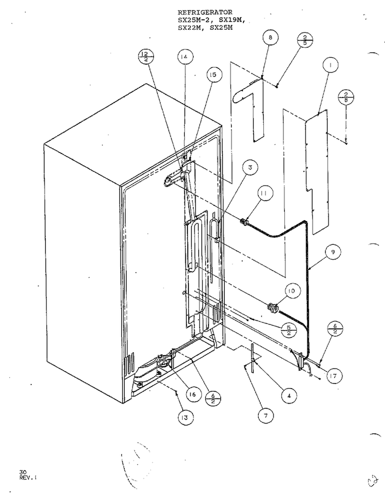 Cabinet Back Diagram and Parts List for SX22M  Amana Refrigerator