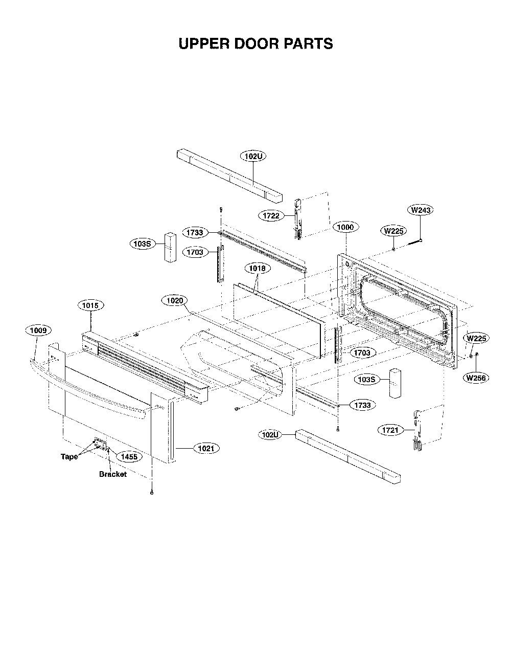 Upper Door Parts Diagram and Parts List for 72176033610  Kenmore Range