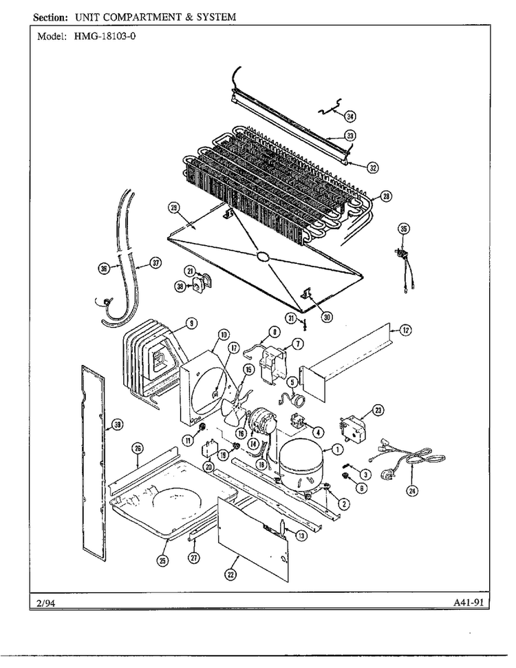 Unit Compartment And System Diagram and Parts List for 18103-0  Admiral Refrigerator