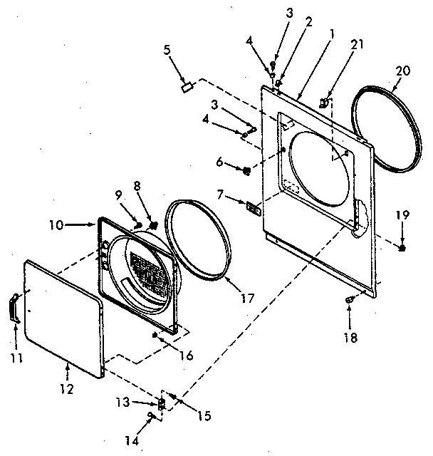 Loading Door, Front Panel And Seals Diagram and Parts List for NE6613L43828  Speed Queen Dryer