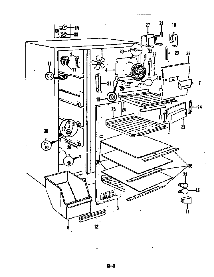 Freezer Compartment Diagram and Parts List for CRC24EA-3AI-5M75A  Magic Chef Refrigerator