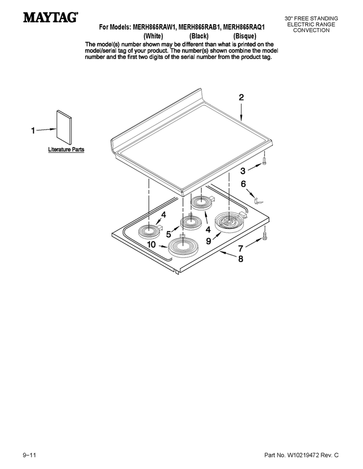 Cooktop Parts Diagram and Parts List for MERH865RAB1  Maytag Range